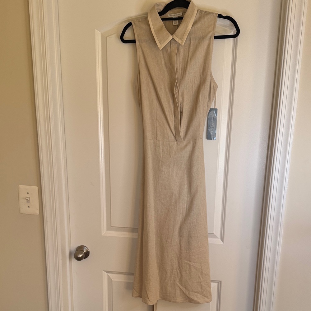 London Times Cream Collared Midi Dress